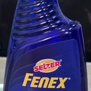 Blue bottle of Selzer Fenex multi-purpose cleaner with a yellow cap; label reads 'Removes tough stains instantly' and shows a small cleaning illustration.